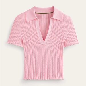 Boden RIBBED POINTELLE COLLARED TOP DAHLIA PINK